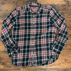 J.McLaughlin Men's Trim Fit Red Navy Plaid Cotton Button-Up Shirt Long Sleeve S